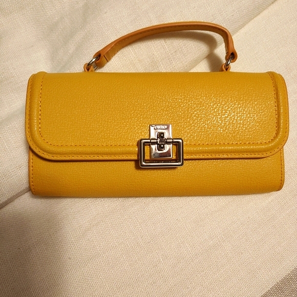 Furla Handbags - FURLA Yellow Leather Wristlet/ Wallet With Handle